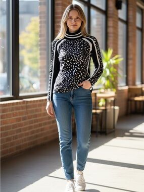 MarcCain Black & White Patterned Turtleneck Sweater
